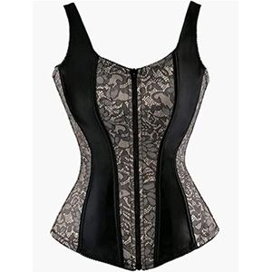 Korsetten voor dames overbuste bustier top gotische sexy schouder met bandjes (grijs, L)