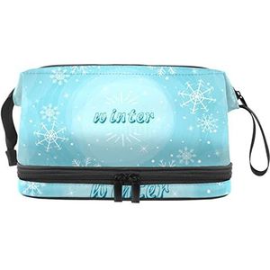 Multifunctionele opslag reizen cosmetische tas met handvat, winter blauwe sneeuwvlok-01, grote capaciteit reizen cosmetische tas, Meerkleurig, 27x15x14 cm/10.6x5.9x5.5 in