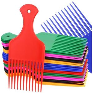 Amersumer 24 stuks brede haarplukkam kunststof, 16,5 cm, lift haarkam voor krullend en afrohaar, gladde kam voor salon en thuisgebruik (rood, geel, paars, groen, blauw, zwart)
