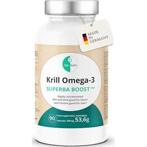 Go-Keto Krill Oil Omega 3 SUPERBA BOOST® | 90 capsules van 596 mg premium krillolie | extra hoge EPA & DHA-concentratie, met choline | Gemaakt in Duitsland | hoge dosis, MSC gecertificeerd