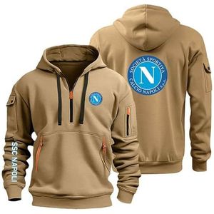 AHYAOFA Heren Hoodies Pullover voor SS.C Na.poli Casual Lange Mouw Hoody 1/4 Zip Sweatshirts Hooded Jas Tops Outdoor Hoodie, Khaki-1, 18-20