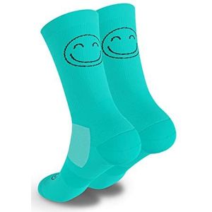 HappyTraining Sportsokken, ademende sokken, sneldrogend, compressiesokken, grappig, warmteregulerend, uniseks, anti-blister, licht voor hardlopen, fitness, fietssokken, crossfit, turquoise, 42-46