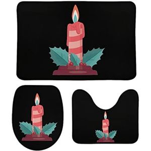 Kerstkaars badkamer tapijten set 3 stuks antislip badmatten wasbare douchematten vloermat sets 39,9 cm x 59,9 cm