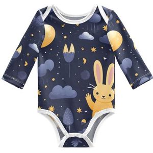 KAAVIYO Schattig cartoon-maankonijntje baby body lange mouwen katoenen bodysuit voor neutrale pasgeborenen 3-24 maanden, Patroon., 6 Maanden