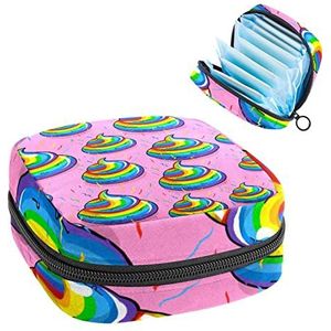 Periode Pouch Draagbare Tampon Opbergtas,Tampon Houder voor Portemonnee Vrouwelijke Product Organizer,Regenboog Kak Poo Roze, Meerkleurig, 4.7x6.6x6.6 in/12x17x17 cm