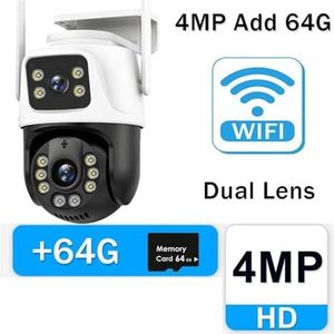 9MP 4K Beveiligingscamera Buiten 8X Zoom PTZ IP-camera met drie lenzen AI Tracking Wifi-bewakingscamera's 4MP Draadloze CCTV-camera Beveiligingstoezicht(Size:4MP Add 64GB)