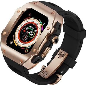 dayeer Roestvrij stalen metalen behuizing fluorrubber horlogeband voor Apple Watch ULTRA2 49 mm, metalen afdekband modificatiekits voor Iwatch Ultra (Color : BlackRG, Size : Ultra2 ultra 49mm)