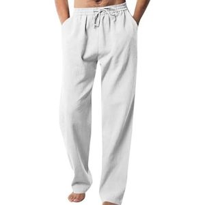 Heren Lente En Zomer Casual Broek Met Effen Kleur Gestreept Elastisch Losse Broek Modieuze Joggingbroek Heren Sweatbroek Heren Baggy M-3XL(Color:Blanc,Size:XL)