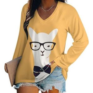 Alpaca Gentleman Dames Casual Lange Mouw T-shirts V-hals Gedrukt Grafische Blouses Tee Tops 2XL
