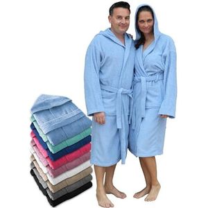 LEBENGOOD Badjas Mannen Unisex Capuchon 100% Katoen Terry Amerikaanse 400 g, Zakken, Zachte Robe, Vrouwen Douche Handdoek, Hemel, L