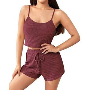GOSO Vrouwen Pyjama Set-Satijn Pyjama Dames Mouwloze Shorts Zijde Pyjama Nachtkleding Lady Nachtkleding Zachte Sets - rood - M