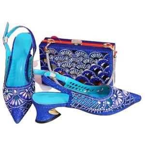 Bijpassende Italiaanse damesschoenen en handtassen met strass, hoge hakken, Nigeriaanse party