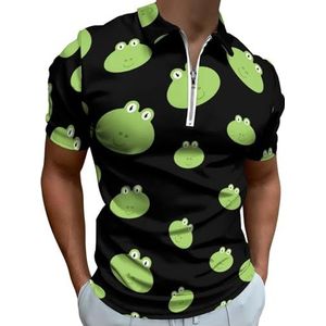 Groene Kikker Hoofd Half Zip-up Poloshirts Voor Mannen Slim Fit Korte Mouw T-shirt Sneldrogende Golf Tops Tees 4XL