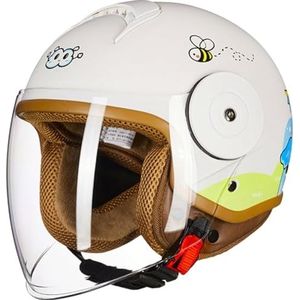 DOT/ECE goedgekeurde vintage motorfiets open-face helm voor jongens en meisjes, 3/4 kinder schattige helm met vizier, elektrische scooter kinder motorhelm H
