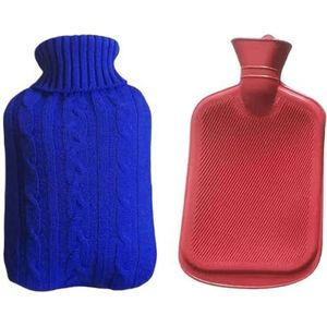 Warmwaterkruik 2000 ml grote warmwaterzak met hoes voor grils winter pluche hand- en voetwarmer -proof waterfles hoes voor warmwater warmwaterzak (blauwe set)