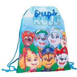 Paw Patrol Trekkoord Tas Marshall Chase PE Kit Trainer Gym Tas Kids Zwemmen Tas Kinderdagverblijf Rugzak, Blauw/Groen, Eén maat, Tas met trekkoord