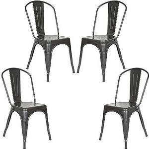 Set van 4 stoelen, industrieel, eetkamerstoelen, metaal, kruk, keuken, tuin, balkon (grijs)