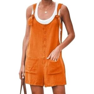 Jumpsuits Voor Vrouwen Zomer Casual 2 Sets Vrouwen Casual Jumpsuits Shorts Losse Rompertjes Zomer Effen Kleur Knop Vrouwen Playsuits, Oranje, 5XL