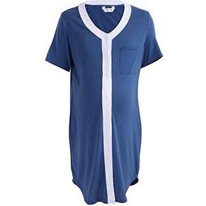 Maternity Nightdress damesjurk button down borstvoeding nachthemd mouwloos/korte mouwen zwangerschapsjurk levering ziekenhuisjurk, S-2XL, blauw, XL