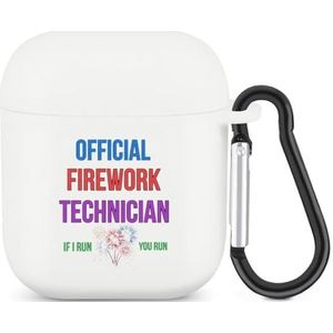 Officiële Vuurwerktechnicus Fourth of July Leuke Case voor AirPods 2&1 Schokbestendige Beschermende Hoofdtelefoon Gevallen Cover Met Sleutelhanger Voor Mannen Vrouwen