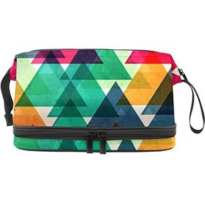 Dubbellaags Cosmetische Tas Abstracte Mozaïek Draagbare Make-up Tas Reizen Organizer Pouch Voor Vrouwen Meisjes Toiletries Tassen, Meerkleurig, 27x15x14 cm/10.6x5.9x5.5 in, Make-up zakje