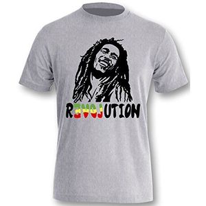 Bob Marley Revolution T-shirt voor heren, grijs/zwart/bont, XL