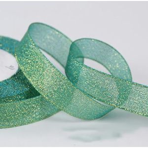 25Yard 6mm-50mm Gekleurd Goud Satijnen Lint Cadeau Boog Bruiloft Decor Glitter Organza Lint Tape Ambachten DIY Naaien Feestaccessoires-47 gat groen-15mm