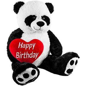 BRUBAKER XXL Panda 100 cm groot met een Happy Birthday hart knuffeldier pluche knuffeldier teddybeer