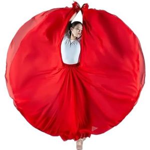 Flamencorok for vrouwen, 720 graden, volle cirkelvormige swingrok, Spaans danskostuum, volwassen, vloeiende, geplooide gelaagde rok for optredens, Halloweenfeest, rode krijtthema-outfit(Red_S)