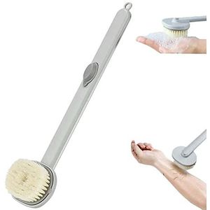 Lange handgreep vloeibare badborstel, scrub badborstel exfoliërende bad doucheborstel met zeepdispenser, lange handgreep wrijf badborstel kan gevuld met vloeibare baddouche diepe reiniging (geel)