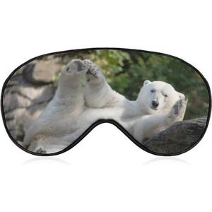 Grappige witte ijsbeer zittend slaapmasker met verstelbare riem, comfortabel zacht oogmasker, slaaphulp, lichtblokkerende oogmaskers