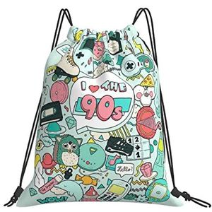 351 Rugzak met trekkoord 42 x 36 cm, I Love The 90S Illustratie Sporttas Lichtgewicht Sport Gym Tas Opvouwbare Opbergtas, Voor Yoga, Strand, Mannen, Tas met trekkoord 592, 36x42cm