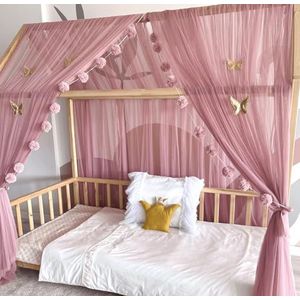 Baby Fancyroom Bedhemel, decoratie voor kinderkamer, kinderbed, hemel, hoogwaardige tule kwastenslinger (oudroze, 340 cm, +5 gouden vlinders)