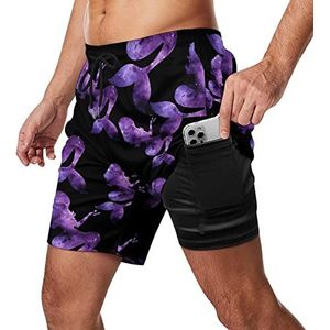 Galaxy Space Mermaid zwembroek voor heren, sneldrogend, 2-in-1 strandsportshorts met compressieliner en zak