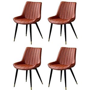 GEIRONV Lederen keuken stoelen set van 4, met rugleuning metalen benen dineren stoelen retro woonkamer slaapkamer balkon stoel 46 × 53 × 83cm Eetstoelen (Color : Orange)