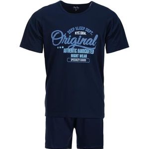Henry Terre Heren pyjama set 2-delig Shorty Original Authentic Nightwear oversized katoen, Donkerblauw, M