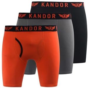 Kandor Boxers voor heren met lange pijpen, 3 stuks, stretch katoen, anti-schaafende boxershorts voor heren, herenondergoed met opening aan de voorkant, onderbroeken multipack, Oranje Mix Pk, XL tall