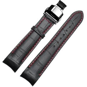 EDVENA Echt lederen armband gebogen uiteinde horlogeband compatibel met Citizen BL9002-37 05A BT0001-12E 01A horlogeband 20 mm 21 mm 22 mm horlogeband(Red black butterfly,20mm)