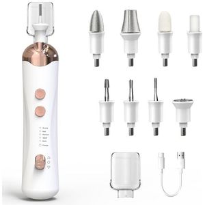 Vexloria MJQ005 Elektrische manicureset, USB-oplaadbaar, pedicureset, voetverzorging, elektrische nagelvijl met 8 opzetstukken, ledlicht, nagelverzorging voor mooie handen en voeten, wit, roségoud