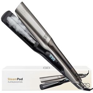 Golden Goods 2 in 1 Stoom Stijltang - Stijlen & Krullen - Steampod Pro Platinum Edition - Professionele Stoom stijltang - 10 Temperatuurinstellingen tot 230ºC - Extra Brede Platen