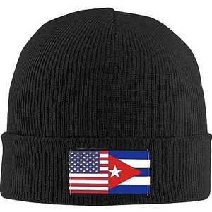 501 Muts Amerika Cuba Vriendschap Vlag Zwart Gebreide Hoed Unisex Winter Hoed Premium Gebreide Cap voor Jogging Winter Skiën, Muts 1762, M