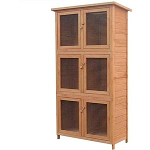 Wakects Tuinkooi voor kleine huisdieren, 6 houten deuren, konijnen, konijnenhok met 6 ruimtes, voor kleine dieren van hout voor buiten, tuin, 102 x 48 x 180 cm
