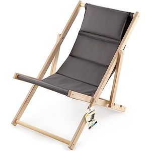 KADAX Ligstoel, strandstoel van hout, zonnebed tot 120 kg, ligstoel van beukenhout, houten klapstoelen, strandstoel, klapstoel voor strand, houten ligstoel (met hoofdsteun, grijs)