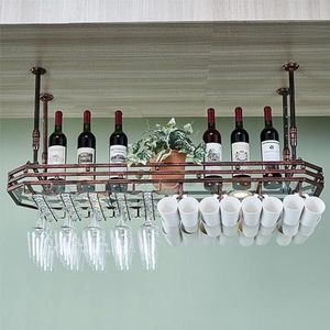 Wijnrekken Hangend smeedijzeren wijnrek | Moderne minimalistische stijl | Verstelbare metalen plafondwijnglashouder | Bardecoratie Opbergrek (Color : Bronze, Size : 80cm x 35cm)