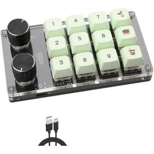 QPSJXN Compact mechanisch toetsenbord met 12 toetsen met programmeerbare macro's, volledig hot-swappable ontwerp en RGB-achtergrondverlichting (K12-RGB-groen)