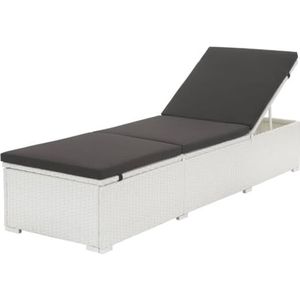 XGWKCNV Tuinmeubilairzon Lounger met Zwart Kussen Poly Rotan Witte Openluchtzitplaatsen