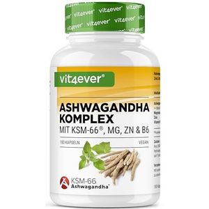 Ashwagandha KSM-66® Complex - 180 capsules - 600 mg ashwagandha per dag - Met magnesium, zink & vitamine B6 - Zonder toevoegingen - Hooggedoseerd - Veganistisch