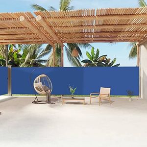 Gecheer Zijluifel, intrekbaar, uittrekbaar, met 2 panelen, blauw, 180 x 1200 cm, zonnezeil voor buiten, zonnezeil voor terras, inkijkbescherming voor buiten, zonnezeil voor balkon, terras