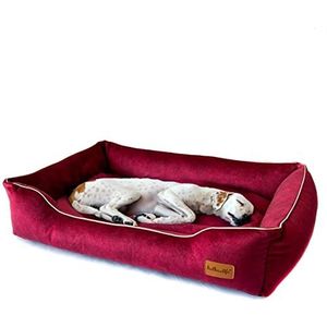 Halkalife Waterdichte en slijtvaste hondenbank, bank voor hond of kat met verhoogde randen, hondenzacht bed (L (74,9 x 105 x 17,8 cm), kersen)