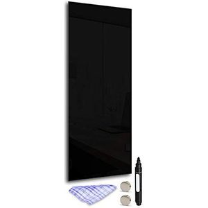 DekoGlas Magneetbord 'zwart' van glas 100x40cm, memobord met pen, doek en magneet, metalen prikbord voor keuken en kantoor